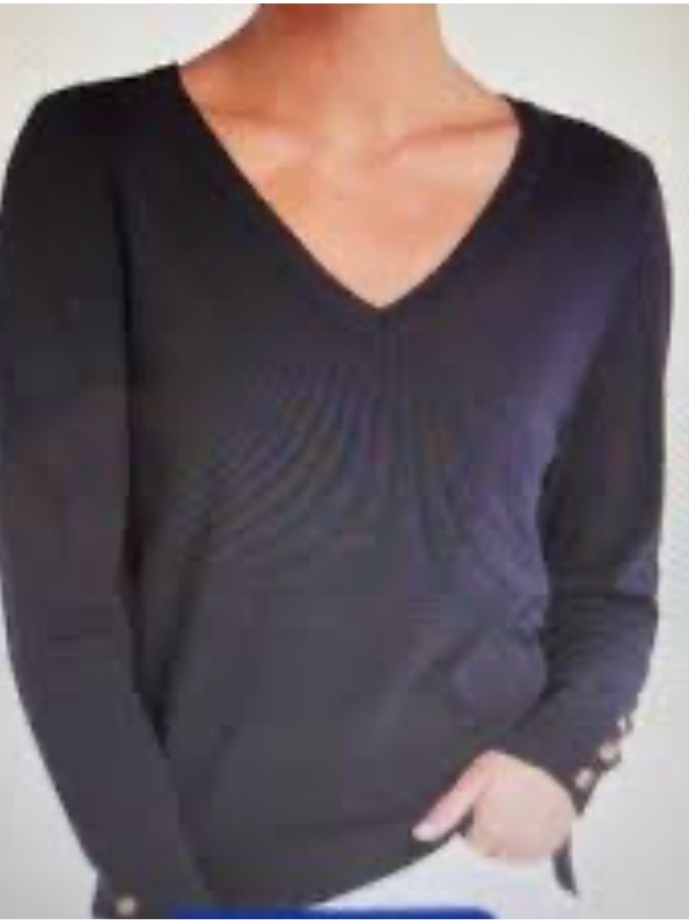 Fortune + Ivy Malabo button-sleeve V-neck navy sweater Sz L